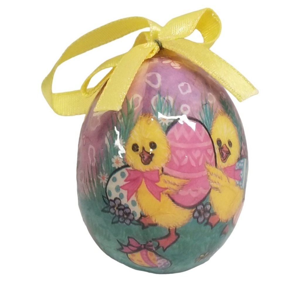 Vintage Easter Decoration Ornament Decoupage Easter Egg Spring Chicks Hanging